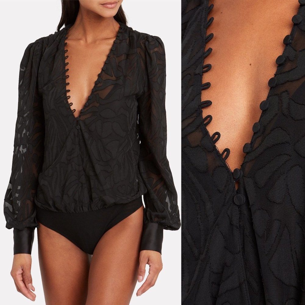 NIGHT NIGHT Jonathan Simkhai Fil Coupe Black Long Sleeve Bodysuit Small